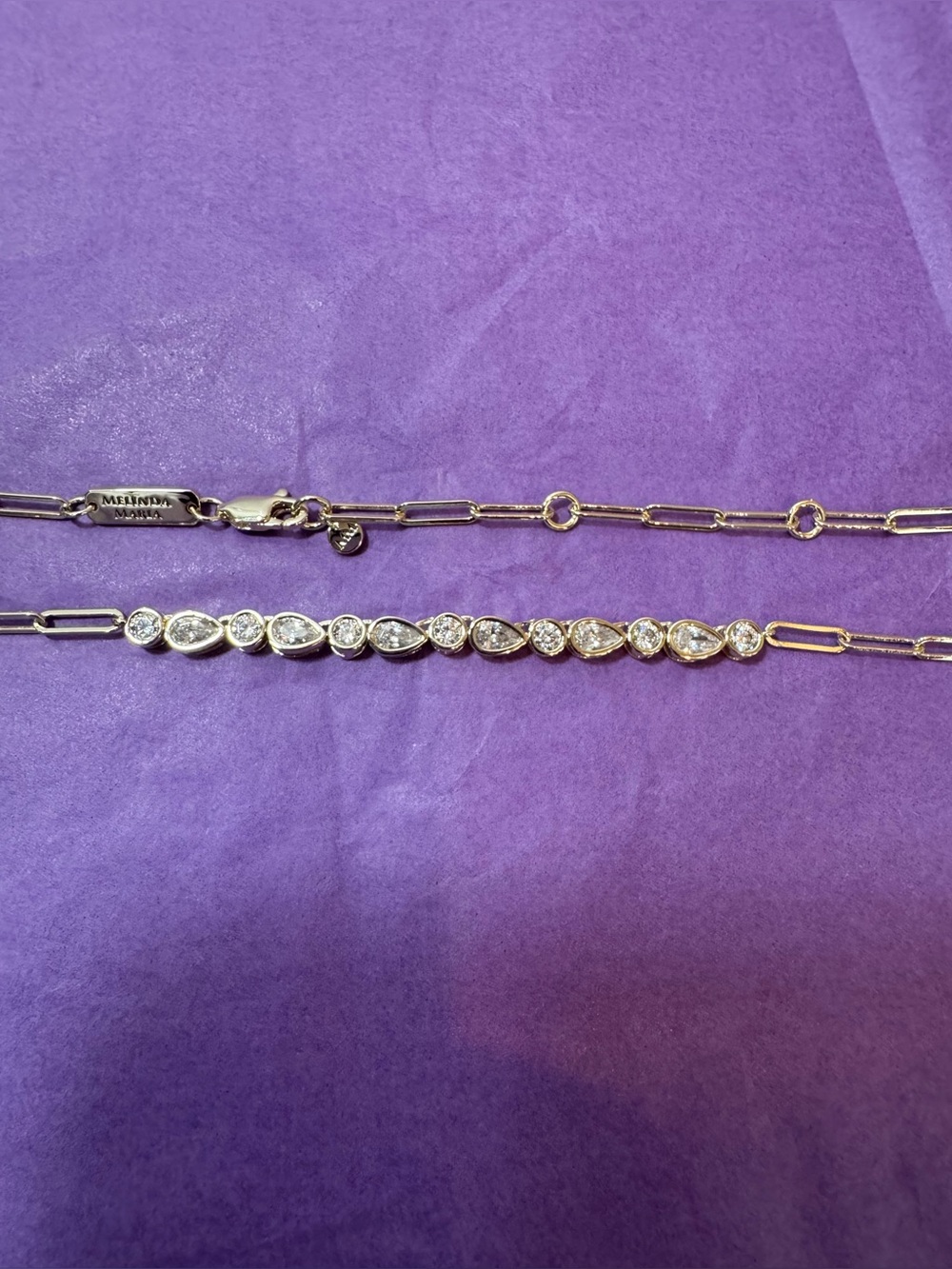 Melinda Maria Gold Teardrop & Round Simulated Diamond Tennis Necklace - Picture 14 of 15